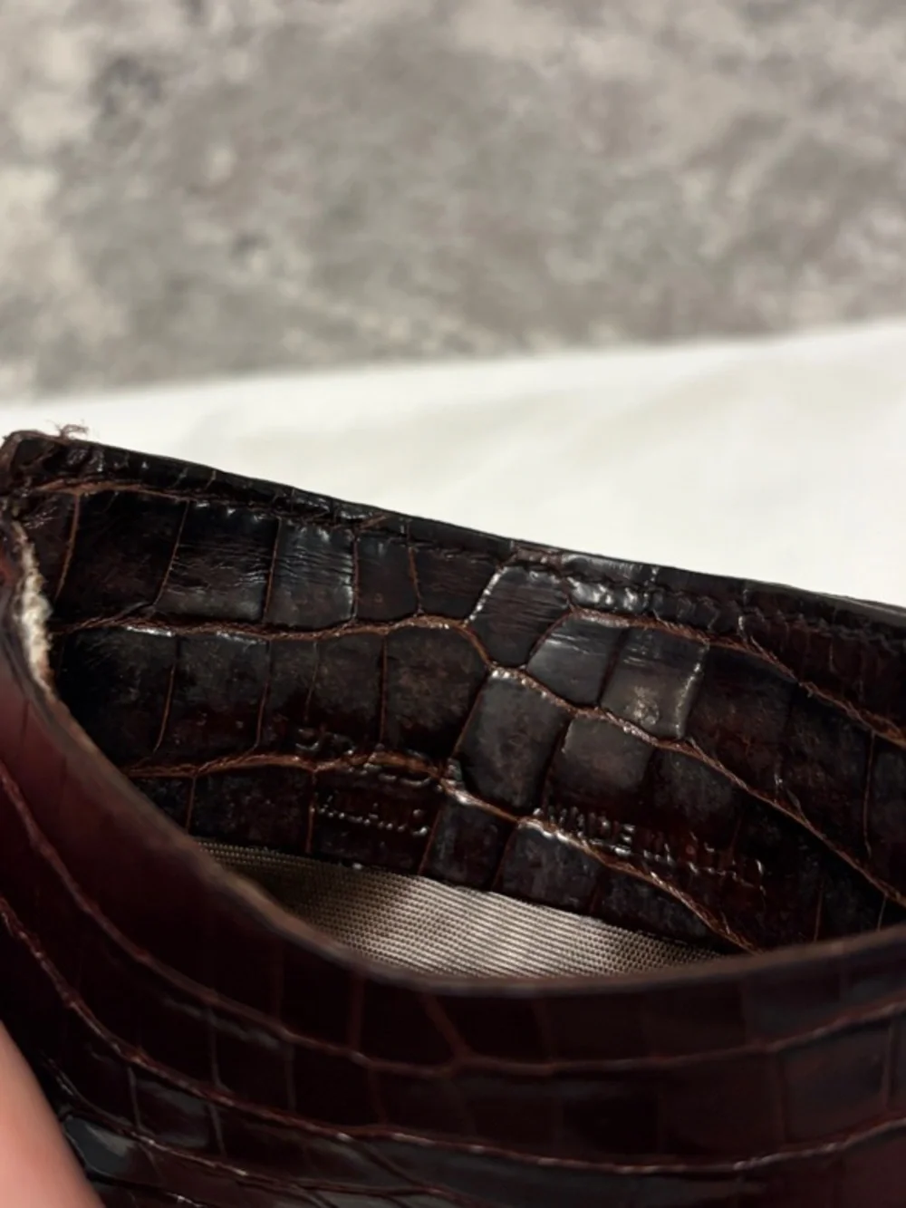 PRADA Brown Croc-Embossed Leather Card & Key Holder